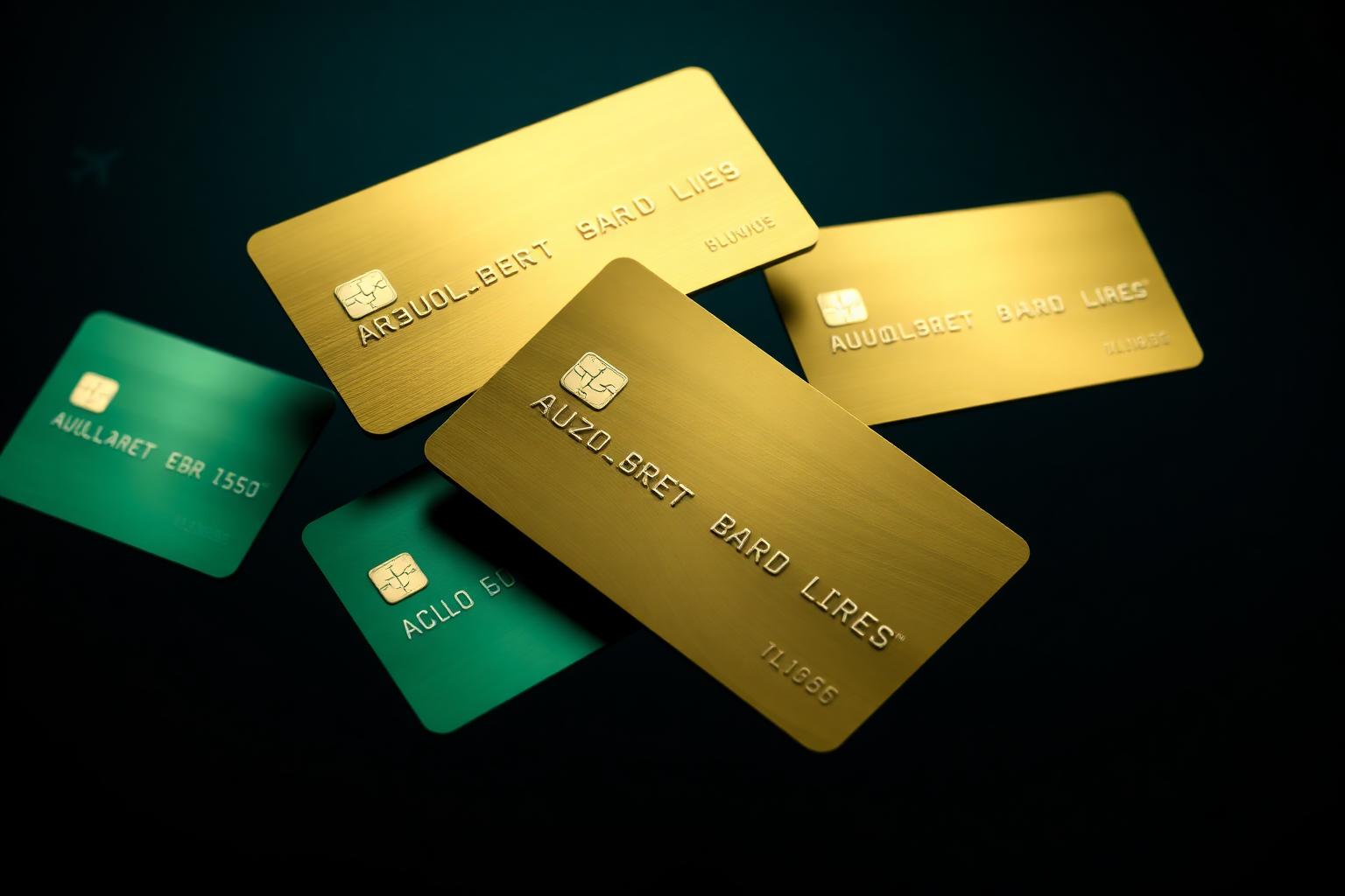 Premium credit cards floating on a dark background